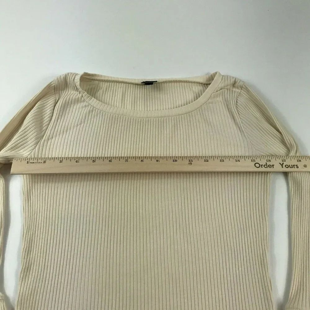 J.Crew Womens Blouse Stretch Top Ribbed Knit Ivory Flare Long Sleeve Shirt XS - Picture 8 of 12